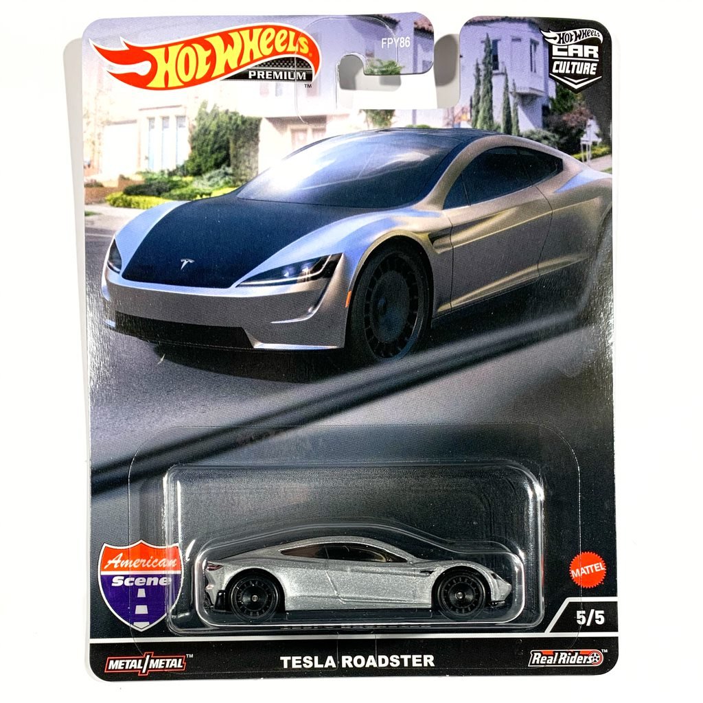Hot Wheels-Hot Wheels Tesla Roadster 5/5 Premium Car Culture American Scene 2022 HCK02 1:64 - spielwaren-bunjaku