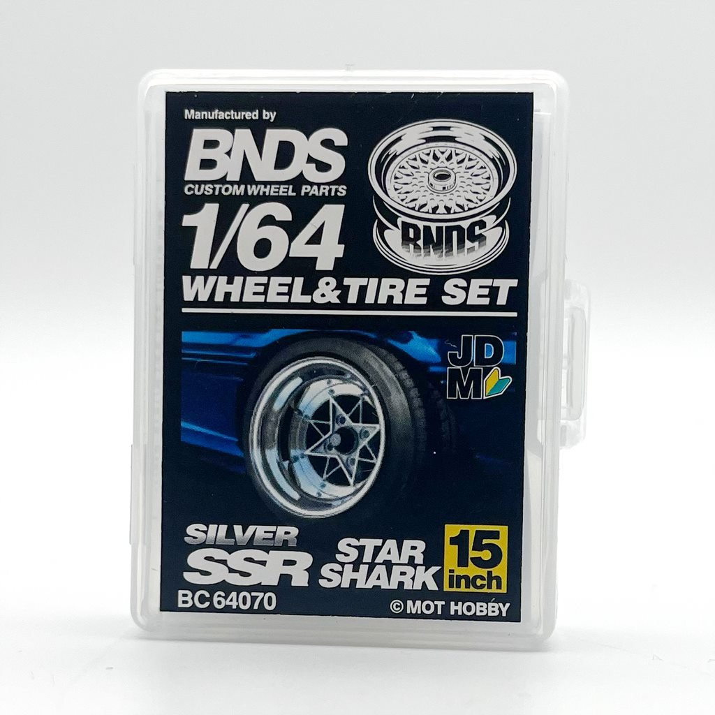Mot Hobby BNDS-Mot Hobby BNDS SSR Star Shark 15 Inch Silber Wheel &amp; Tire Set Felgen &amp; Reifen Set 1:64 - Spielwaren-Bunjaku