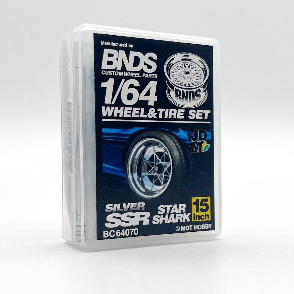 Mot Hobby BNDS-Mot Hobby BNDS SSR Star Shark 15 Inch Silber Wheel &amp; Tire Set Felgen &amp; Reifen Set 1:64 - Spielwaren-Bunjaku