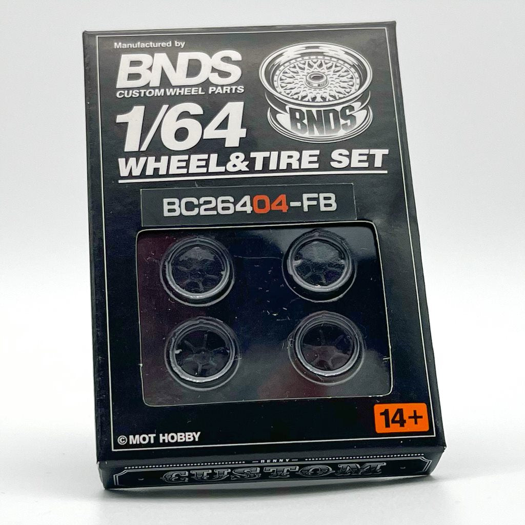 Mot Hobby BNDS-Mot Hobby BNDS Wheel &amp; Tire Set Black Schwarz ABS Felgen &amp; Reifen BC26404-FB 1:64 - Spielwaren-Bunjaku