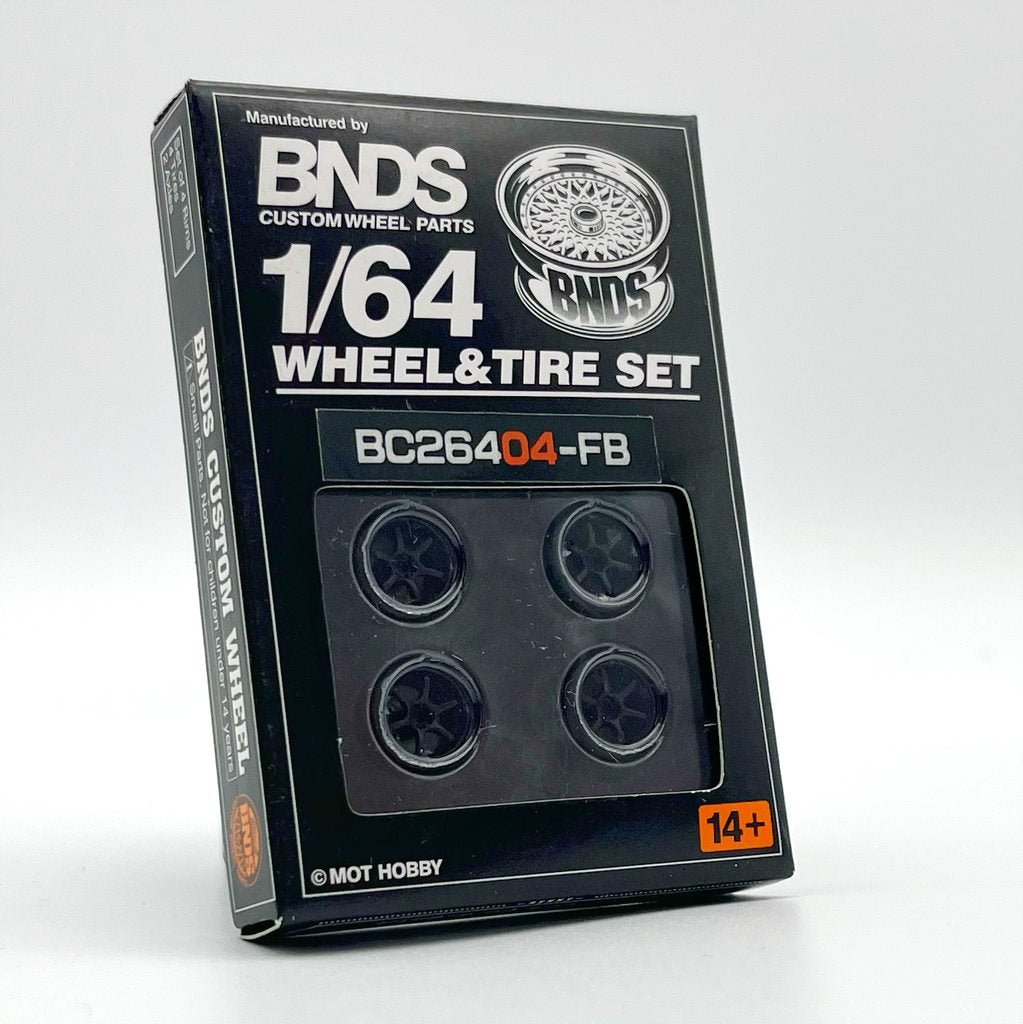 Mot Hobby BNDS-Mot Hobby BNDS Wheel &amp; Tire Set Black Schwarz ABS Felgen &amp; Reifen BC26404-FB 1:64 - Spielwaren-Bunjaku